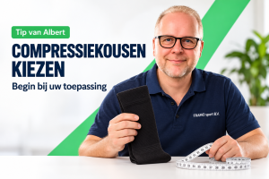 Albert Peters geeft productadvies over compressiekousen en maatvoering