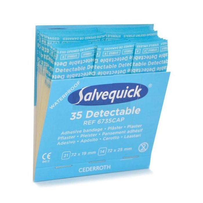 Salvequick 6735 Detectable Pleisters – HACCP Waterproof Navulling 35 stuks