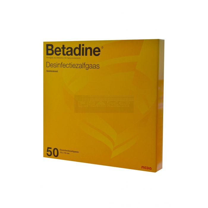 Betadine desinfectie zalfgaas 10 cm x 10 cm per stuk doosje