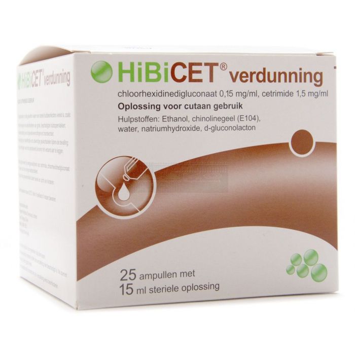 HiBiCET verdunning 25 x 15 ml, steriel en gebruiksklaar ontsmettingsmiddel