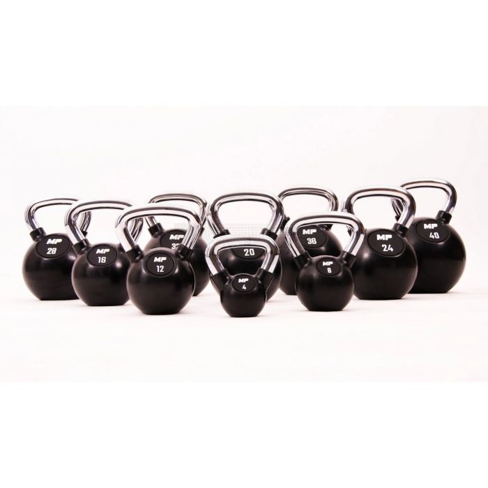 MP1304 Rubber Chrome kettlebell 4 tot 40 kg voor krachttraining
