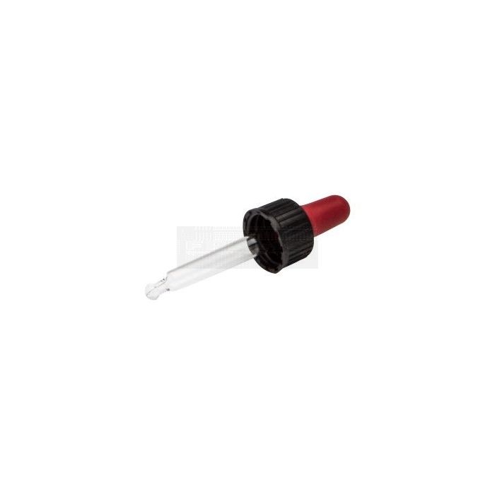 Glazen pipet met rode rubber pipetteerballon – druppelpipet voor 10 ml flesje
