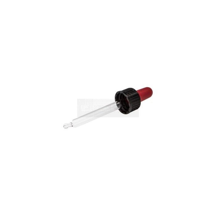 Glazen pipet met rode rubber pipetteerballon – druppelpipet voor 25 ml flesje