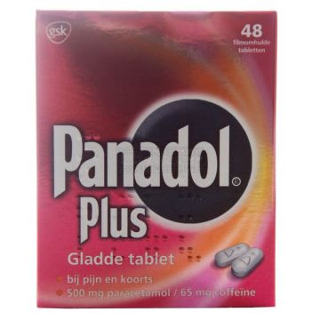 Panadol Plus, gladde tablet bevat paracetamol en coffeïne à 48 stuks