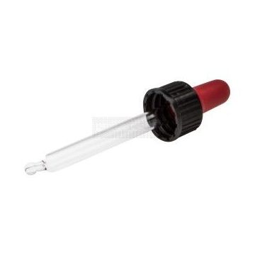Glazen pipet met rode rubber pipetteerballon – druppelpipet voor 25 ml flesje