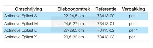 Actimove EpiFast Elleboogverband maattabel
