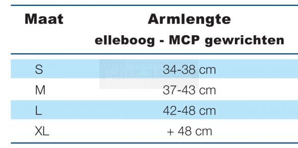 Actimove Mitella Eco maattabel