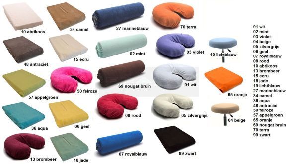 Badstofhoes voor massagetafel en behandelbank zonder uitsparing verkrijgbaar in 23 kleuren