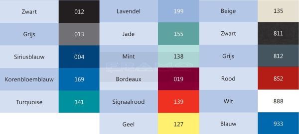 Manumed Optimaal 3-delige behandelbank type 222 kleuren tabel