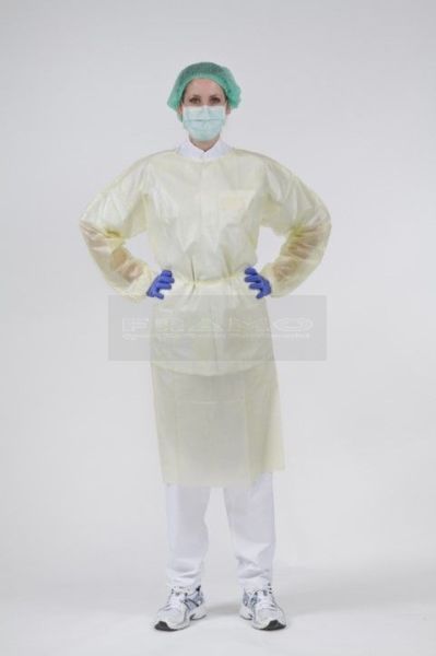 Klinion schort PE-coating geel med-iso GY02 maat M 115 cm voor