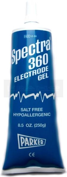 Spectra 360 zout- en chloride-vrije electrode gel tube à 250 gram. De enige zout- en chloride-vrije elektrisch geleidende contactgel, geschikt voor alle elektromedische procedures, met uitzondering van defibrillatie.  De zout-vrije eigenschappen maken de 