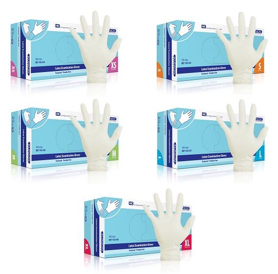 Latex handschoenen licht gepoederd 100 stuks wit doosje