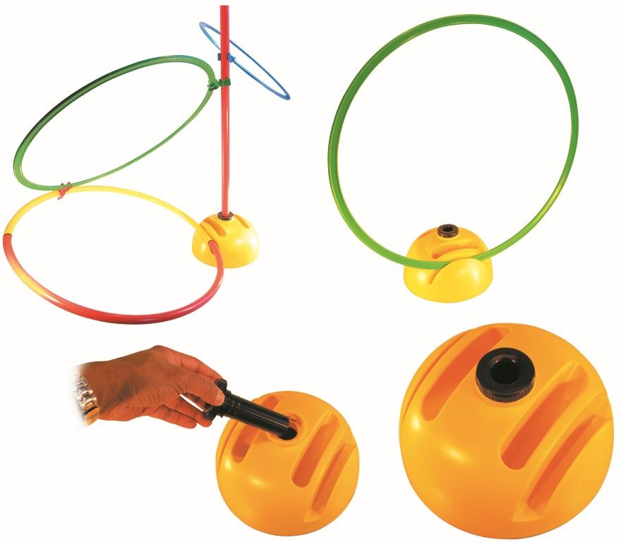 Multifunctioneel voetstuk voor hoepels en stokken