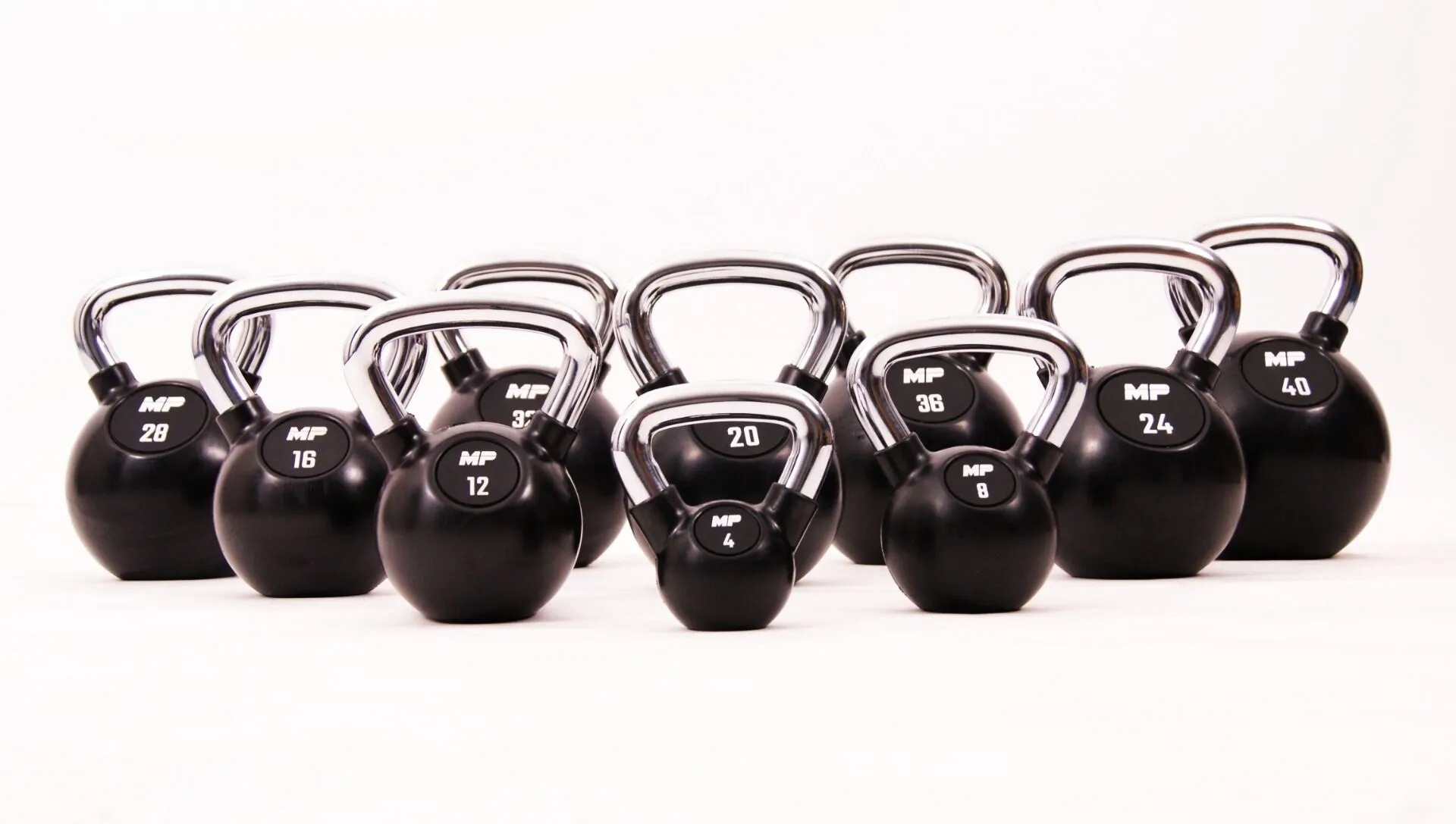 MP1304 Rubber Chrome kettlebell 4 tot 40 kg voor krachttraining
