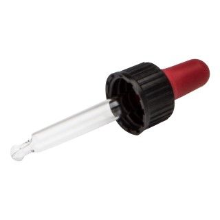 Glazen pipet met rode rubber pipetteerballon – druppelpipet voor 10 ml flesje