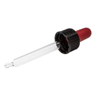 Glazen pipet met rode rubber pipetteerballon – druppelpipet voor 25 ml flesje
