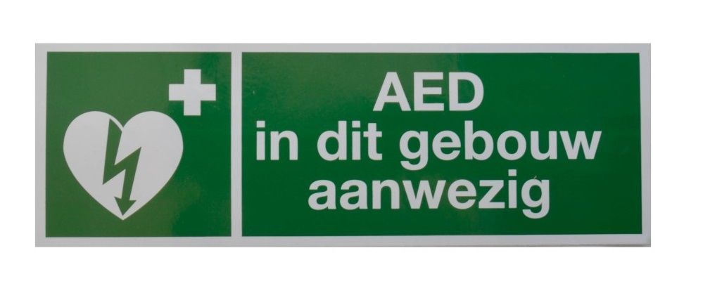 Sticker "AED in dit gebouw aanwezig" 10 cm x 30 cm
