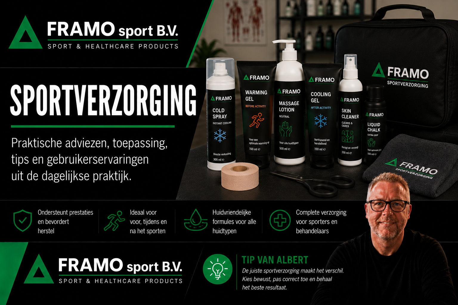 Sportverzorging kennisbank met praktische adviezen over preventie, herstel en sportmedische verzorging van FRAMO sport B.V.