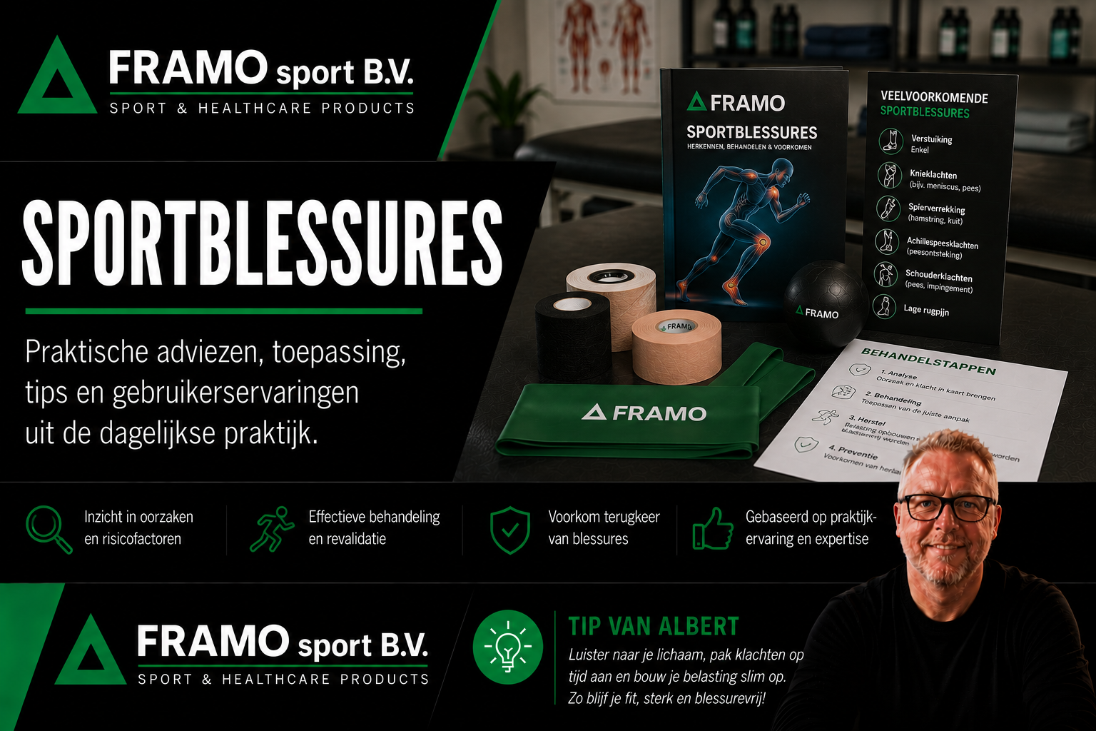 Sportblessures kennisbank met praktische adviezen over herstel, preventie en sportverzorging van FRAMO sport B.V.