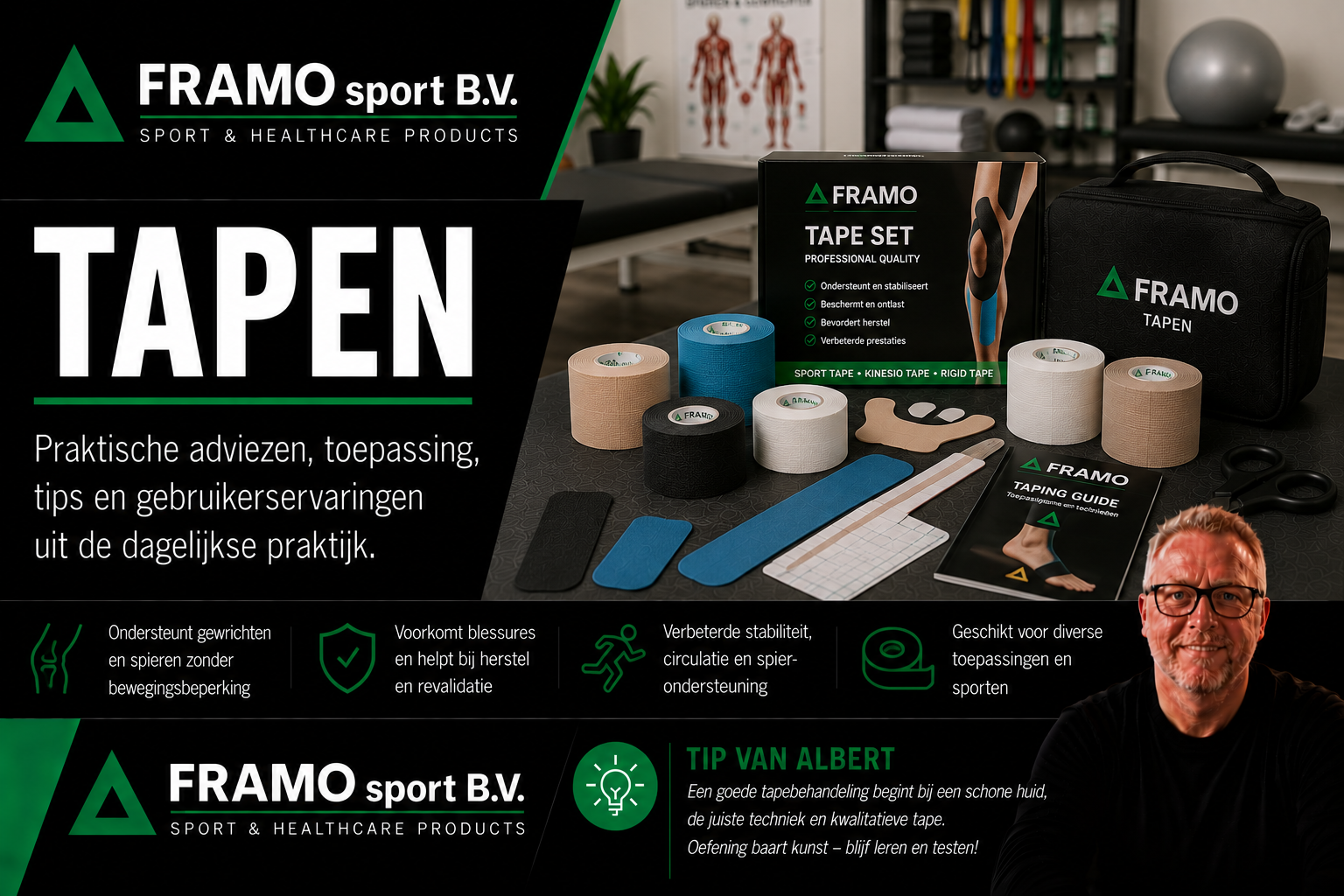 Tapen artikelen en praktijkgerichte adviezen van FRAMO sport
